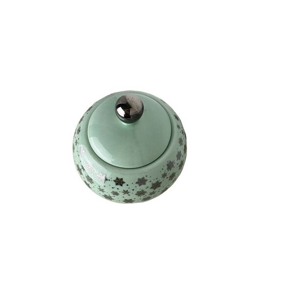 Ciroa Luxe Snowflake Mint Green & Silver Porcelain Sugar Bowl with Lid - Picture 2 of 4